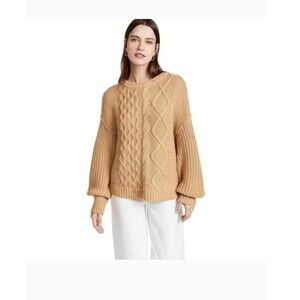 Free People Chunky Cable Knit Sweater XL Beige Oversized Slouchy Boho Cozy